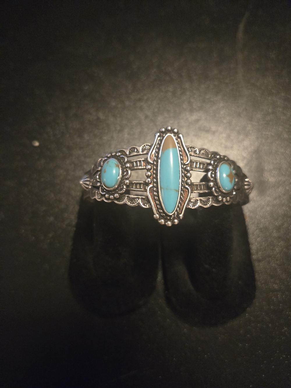 Turquoise Stone Silver Cuff Bracelet - Women Jewelry